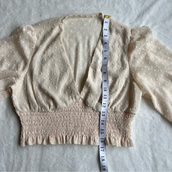 SHEIN Beige Swiss Dots Shirred Crop Blouse - Picture 8 of 9